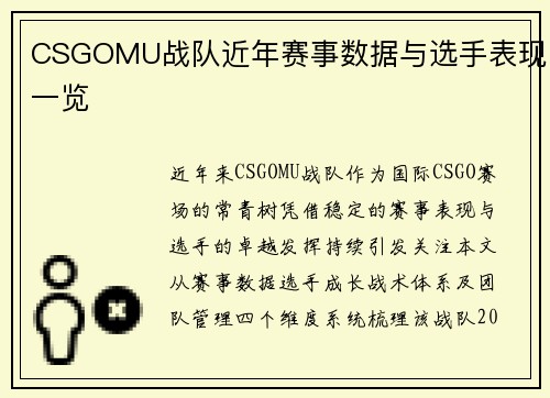 CSGOMU战队近年赛事数据与选手表现一览