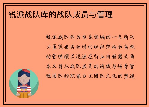 锐派战队库的战队成员与管理